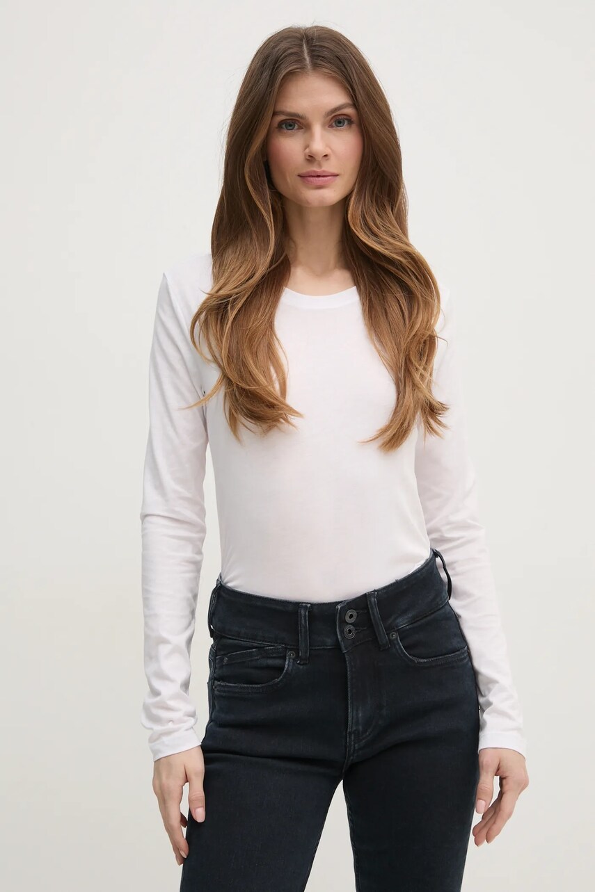 Sisley longsleeve femei, culoarea alb