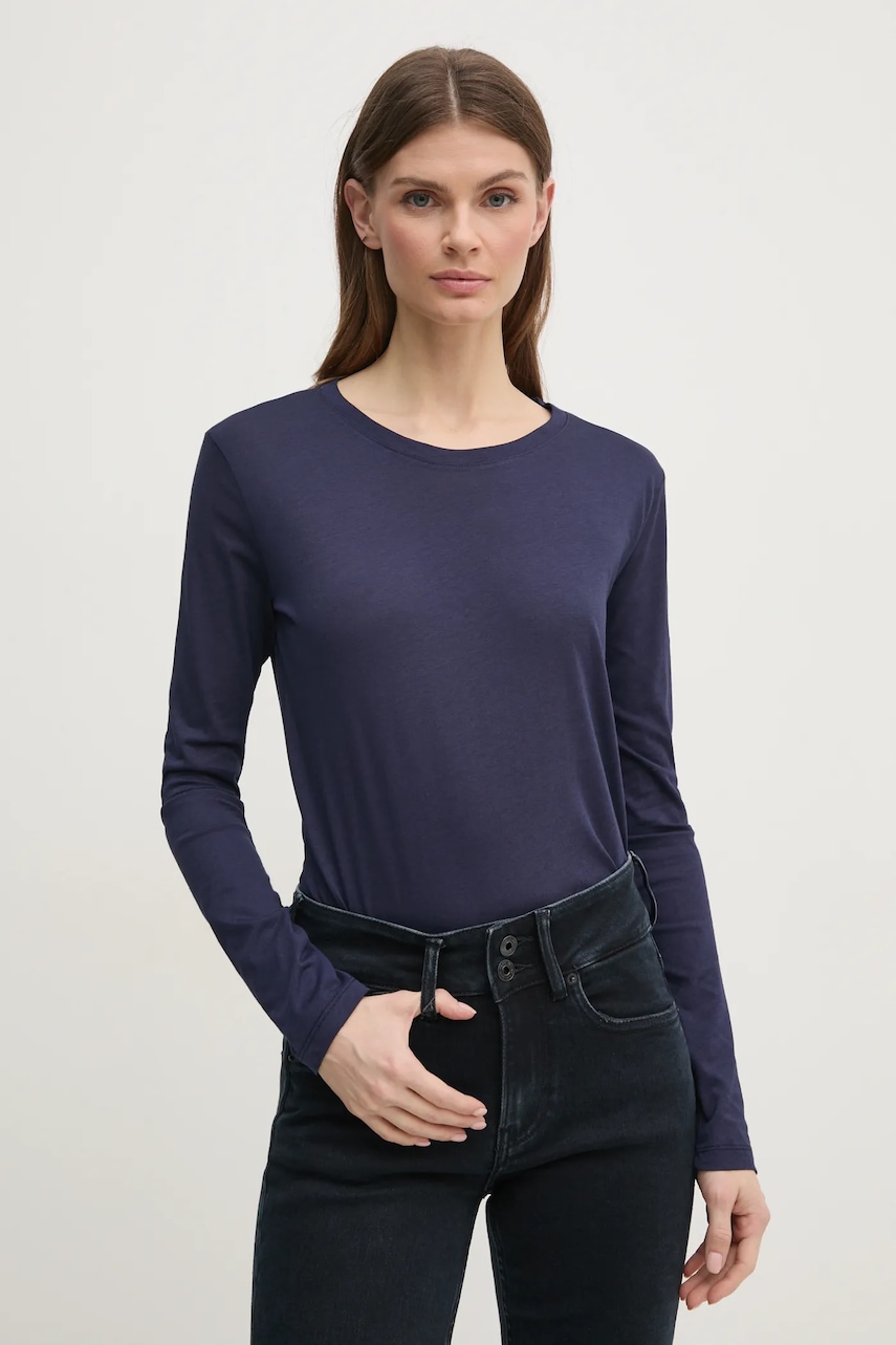 Sisley longsleeve femei, culoarea albastru marin