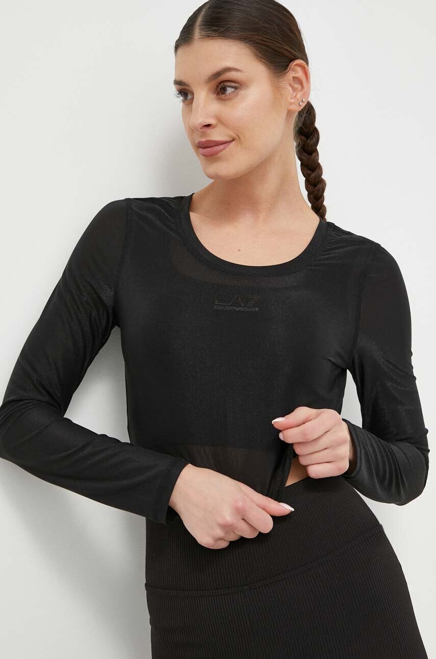 Levně Tričko s dlouhým rukávem EA7 Emporio Armani černá barva