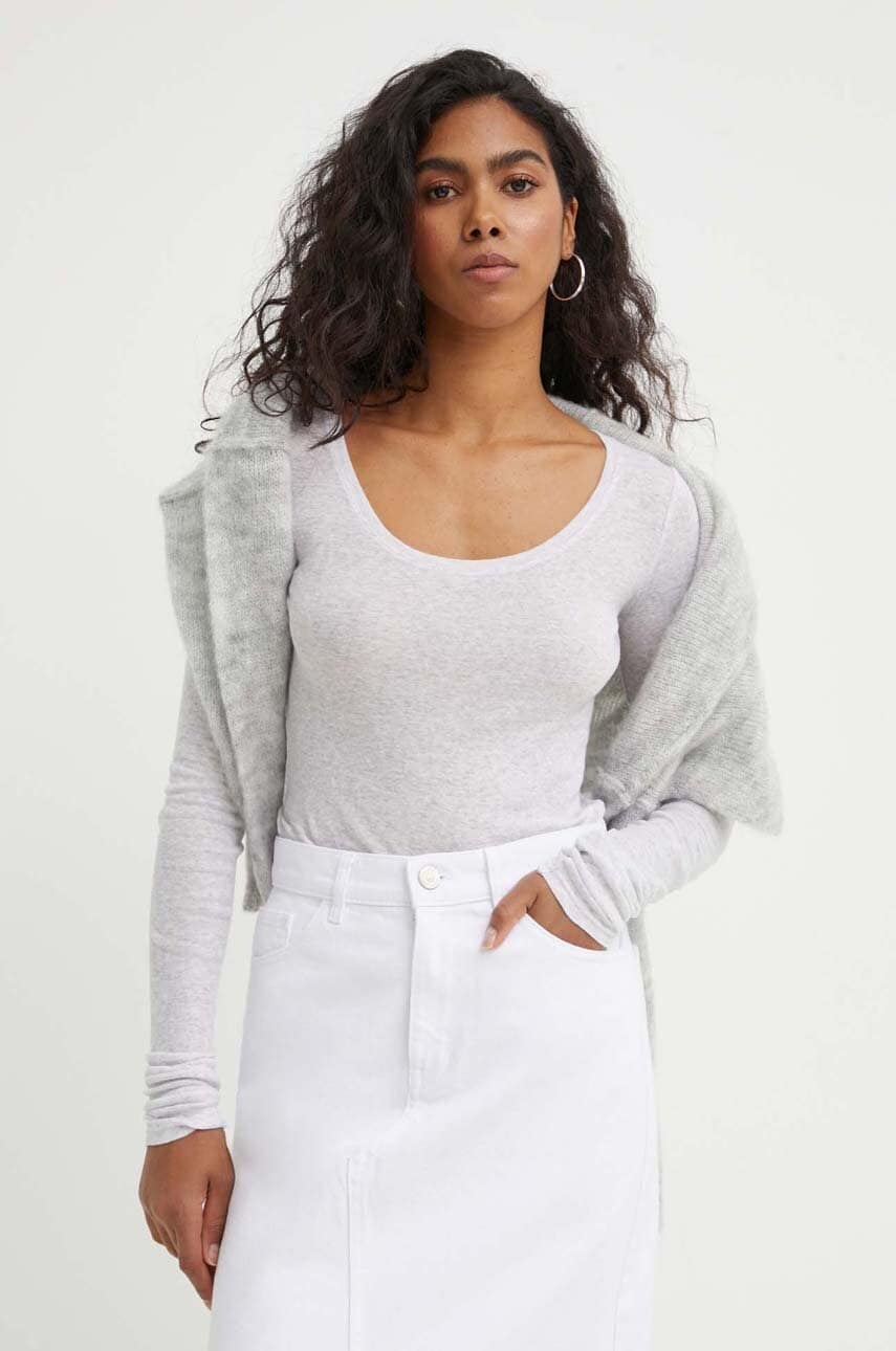 American Vintage longsleeve din bumbac culoarea gri