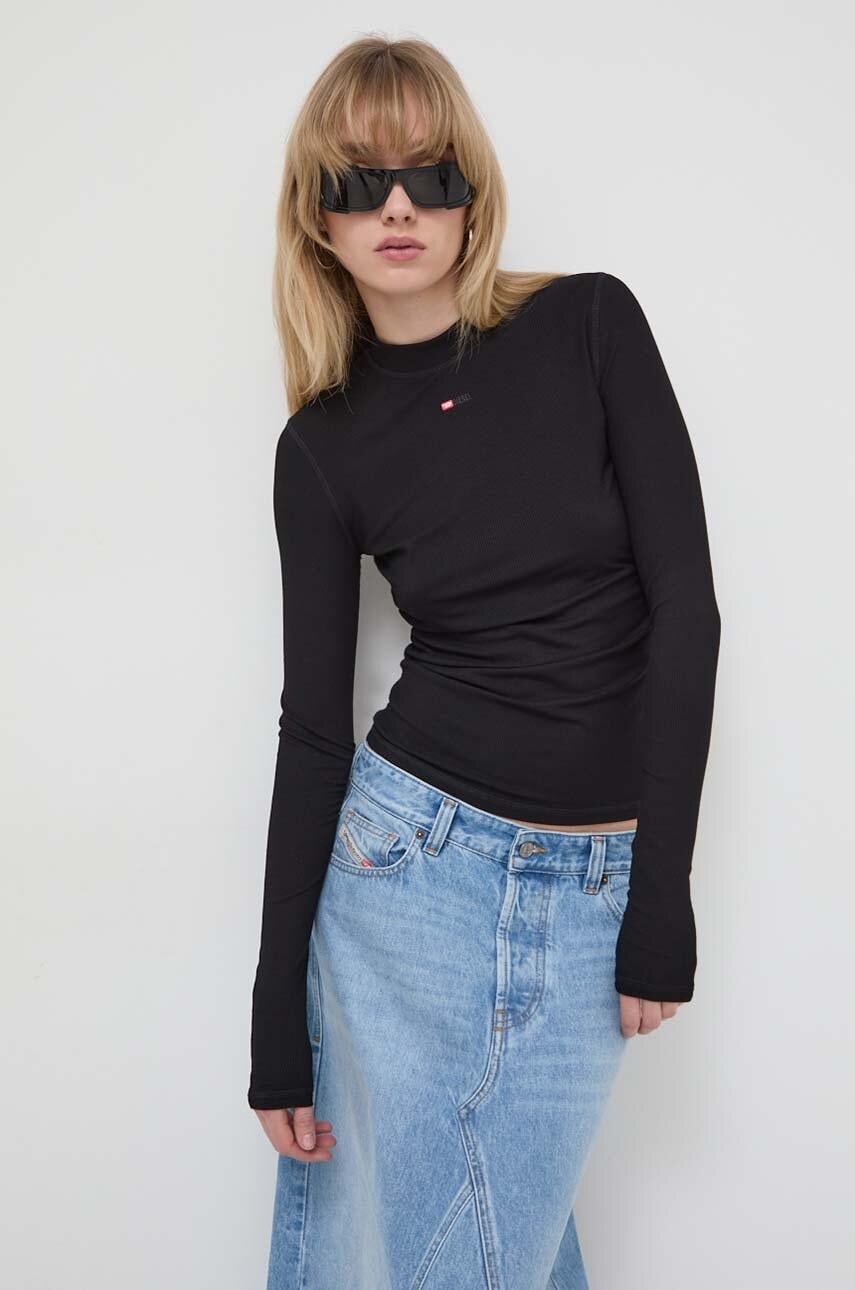 Diesel longsleeve femei, culoarea negru, cu turtleneck