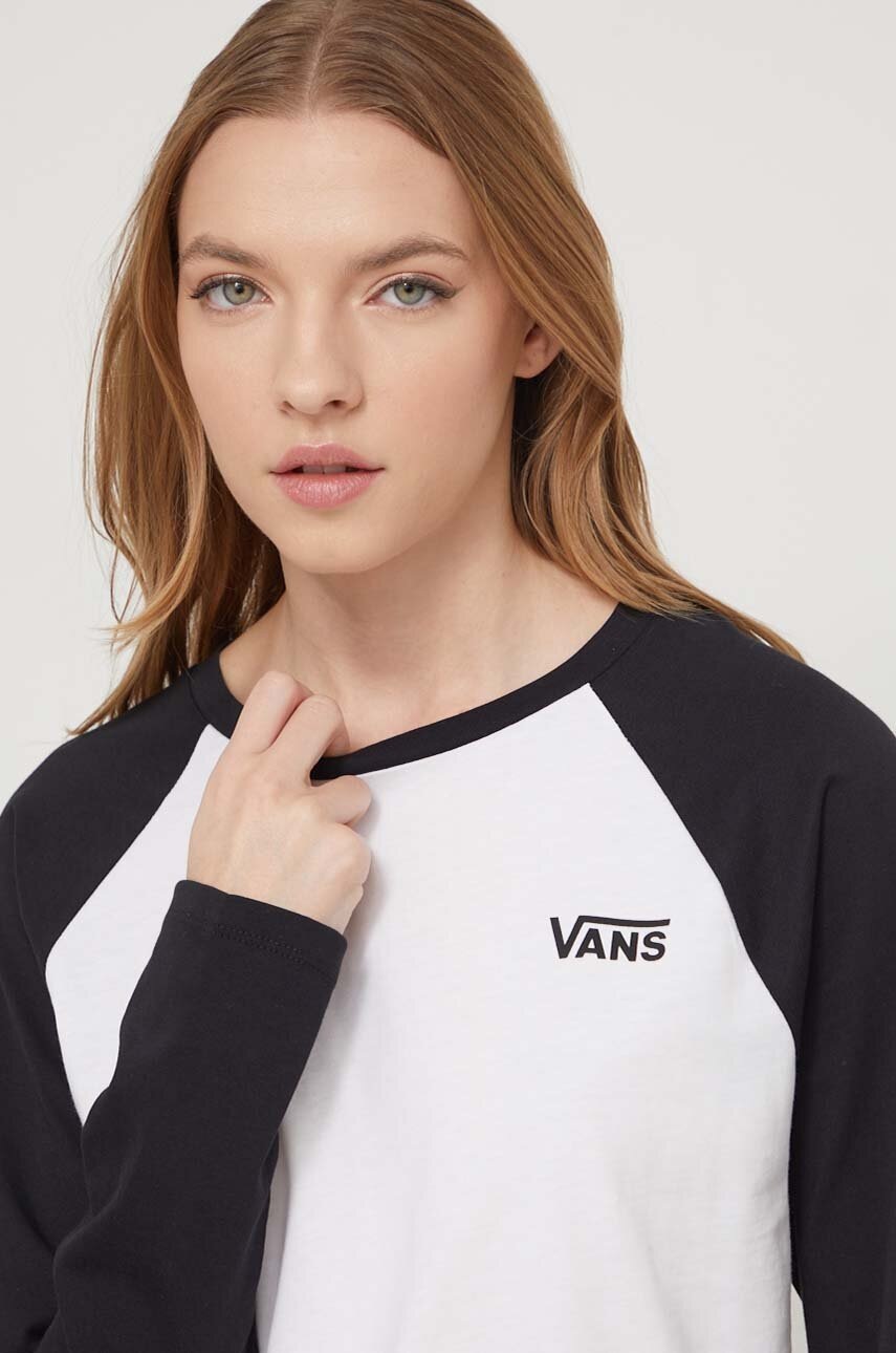 Vans longsleeve din bumbac culoarea alb