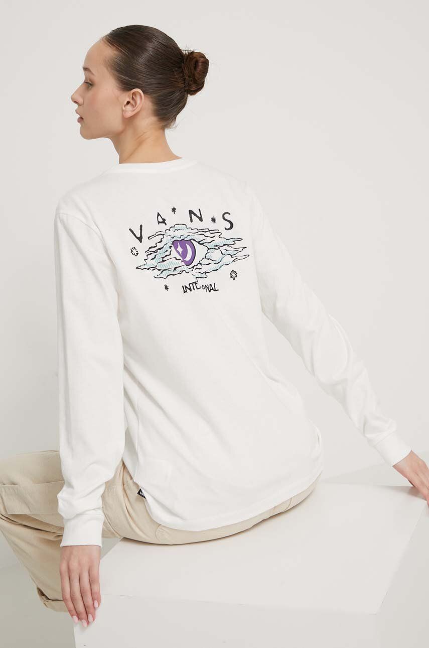 Vans longsleeve din bumbac culoarea bej