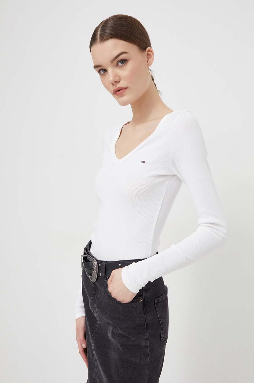 Tommy Jeans longsleeve femei, culoarea alb DW0DW17990