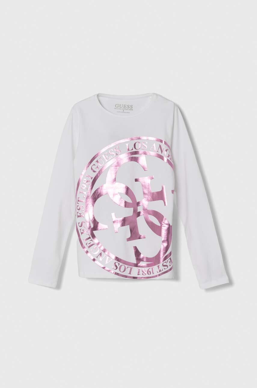 

Детска блуза с дълги ръкави Guess в бяло, Бял