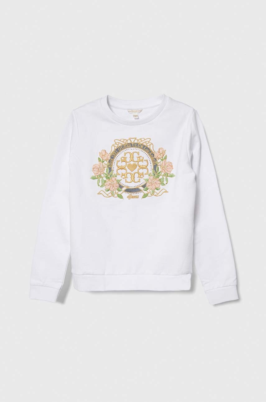

Детски памучен суичър Guess в бяло с апликация, Бял