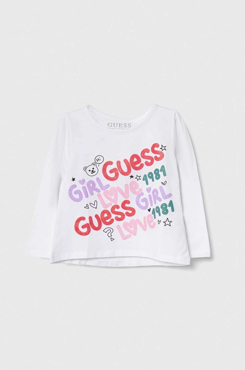 

Дитячий лонгслів Guess колір білий