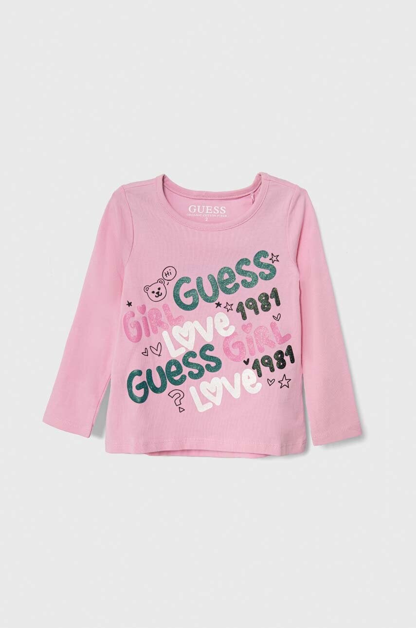 

Детска блуза с дълги ръкави Guess в розово, Розов