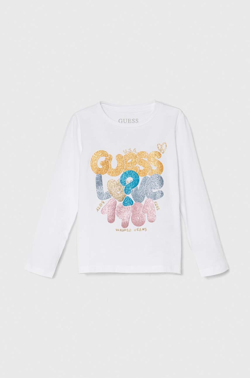 

Детска блуза с дълги ръкави Guess в бяло, Бял