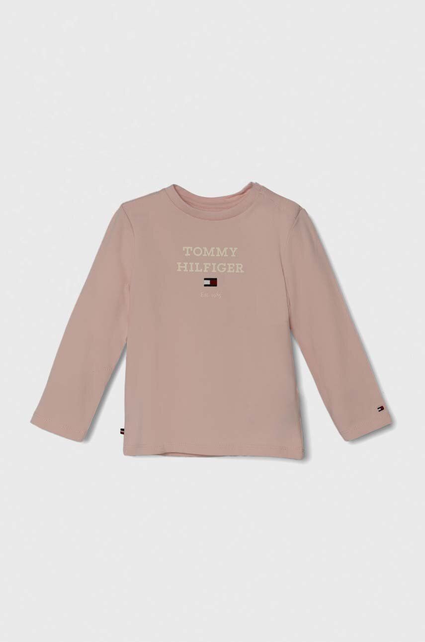 Levně Kojenecké tričko s dlouhým rukávem Tommy Hilfiger růžová barva