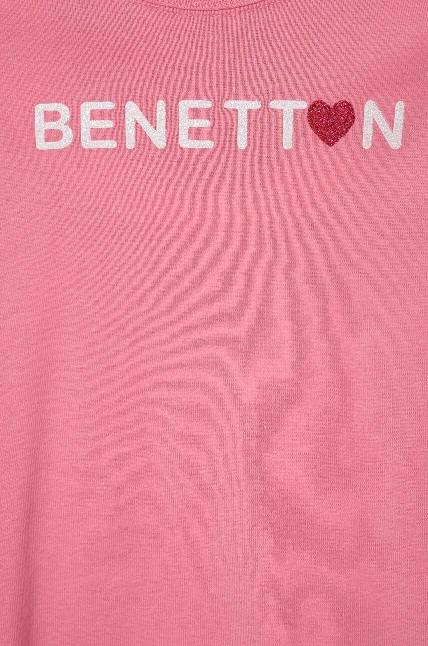 United Colors Of Benetton Longsleeve Din Bumbac Pentru Copii Culoarea Roz