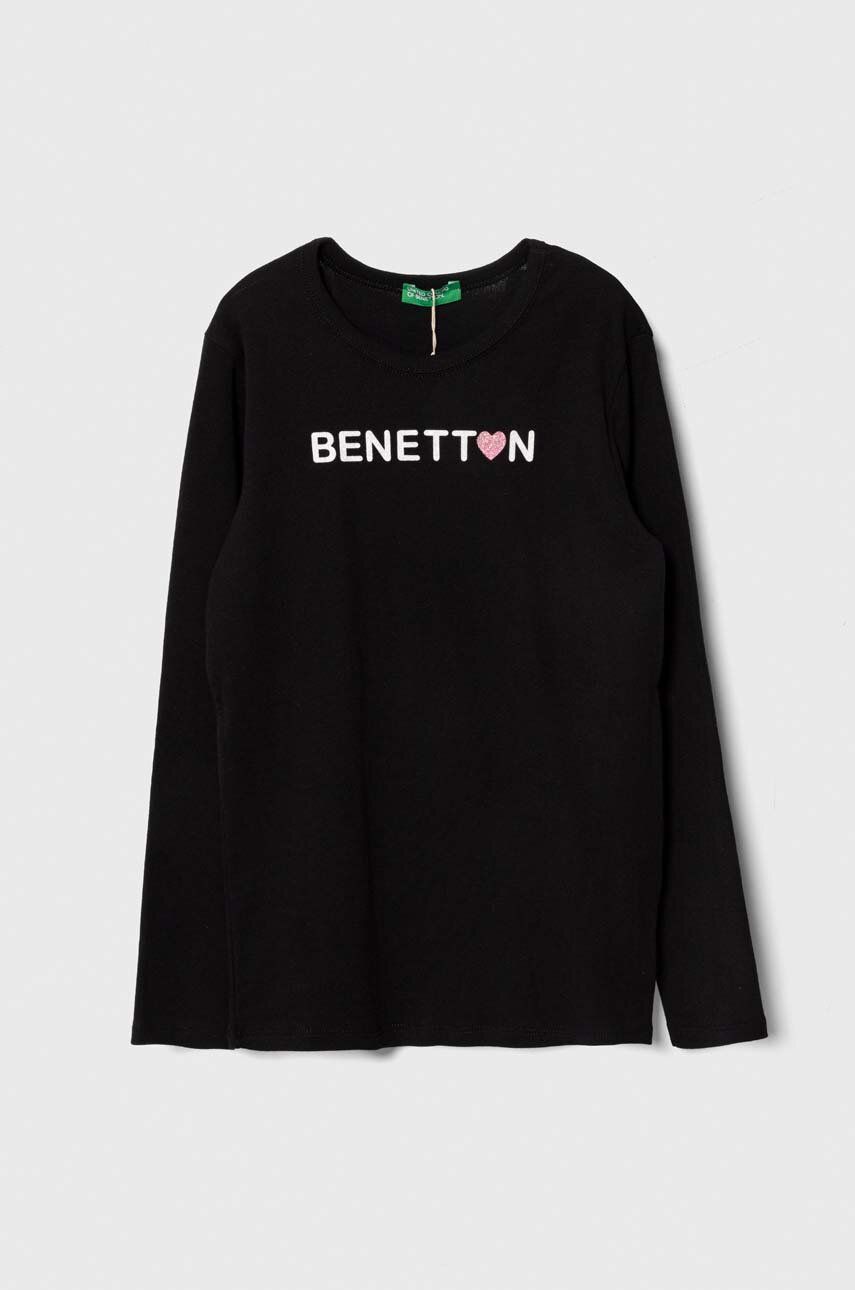 Levně Dětská bavlněná košile s dlouhým rukávem United Colors of Benetton černá barva