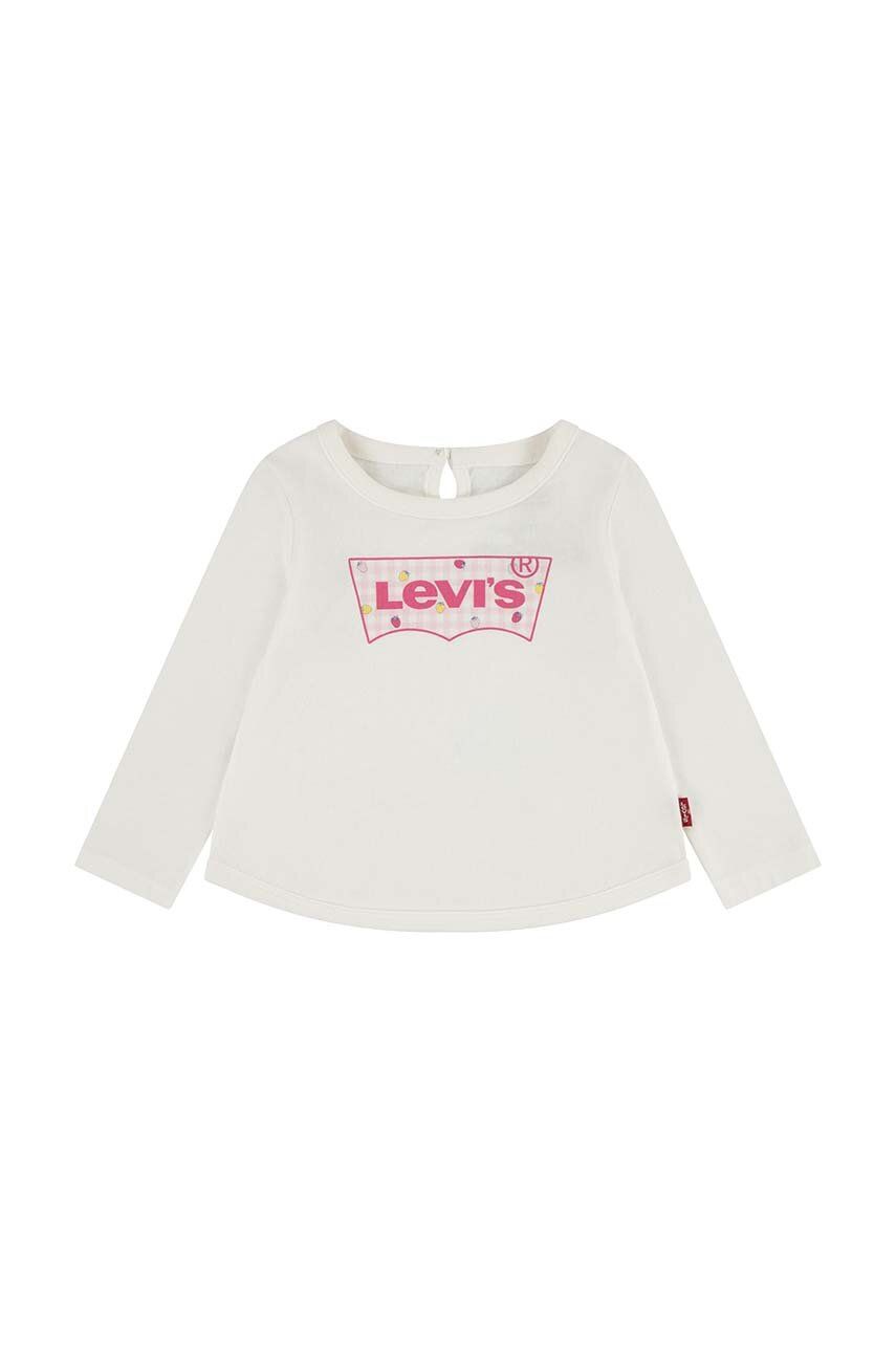 Levně Dětské bavlněné tričko s dlouhým rukávem Levi's LVG CURVED HEM LS TEE béžová barva