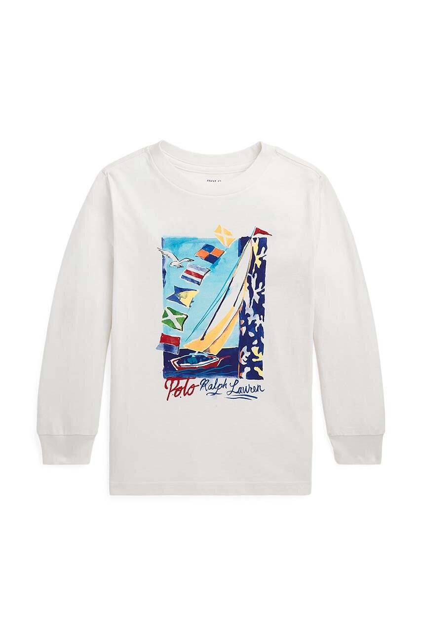 

Детска блуза с дълги ръкави Polo Ralph Lauren в бяло с принт, Бял