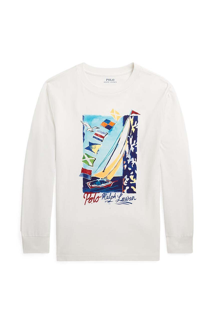 Levně Dětské bavlněné tričko s dlouhým rukávem Polo Ralph Lauren bílá barva, s potiskem