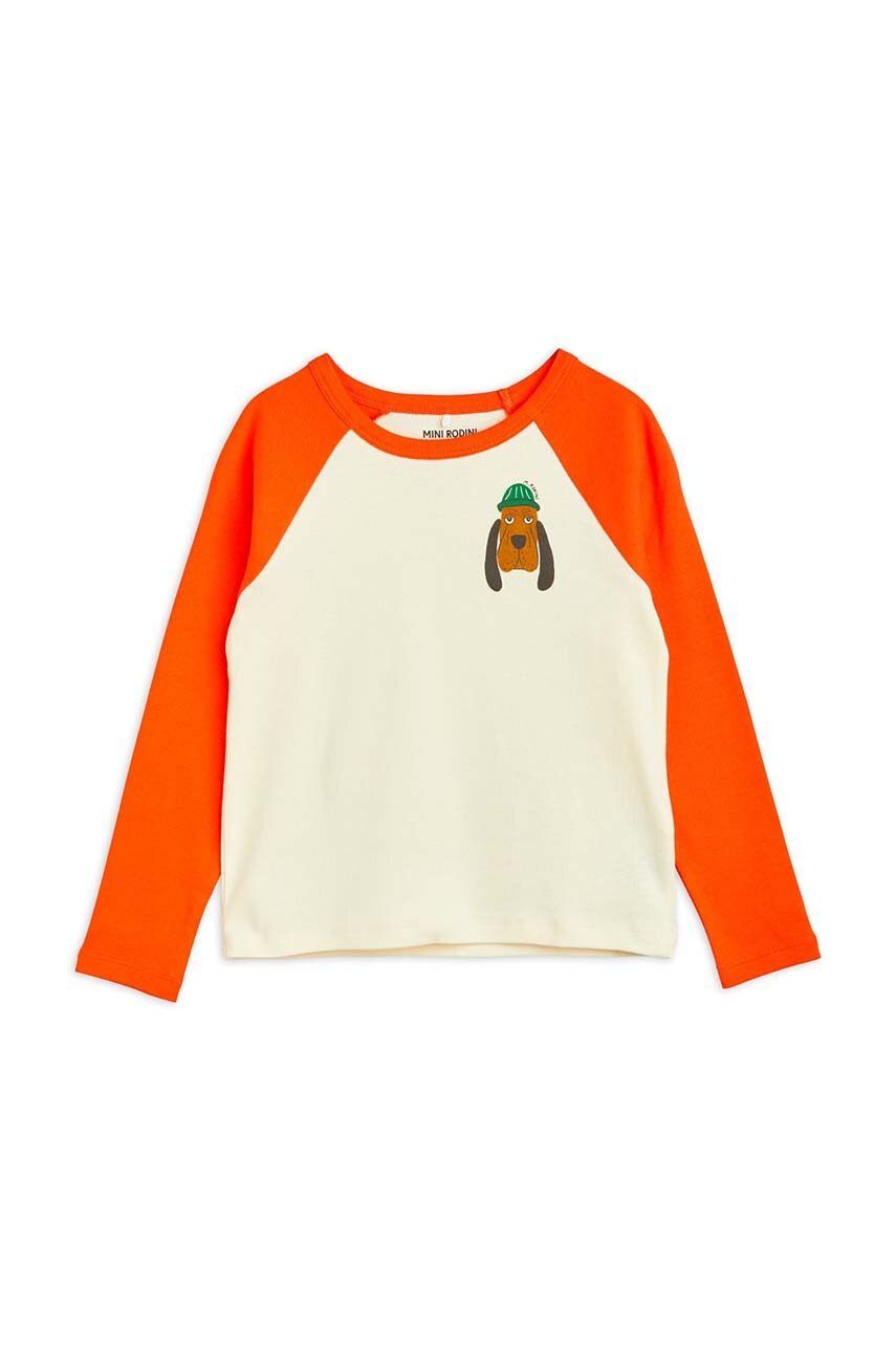 Mini Rodini longsleeve din bumbac pentru copii culoarea bej, cu imprimeu