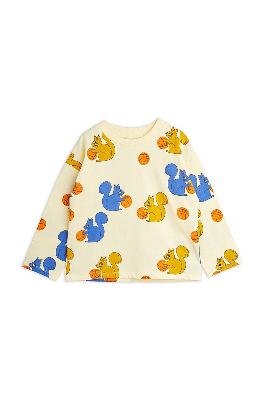 Mini Rodini longsleeve din bumbac pentru copii Squirrel culoarea galben, cu imprimeu