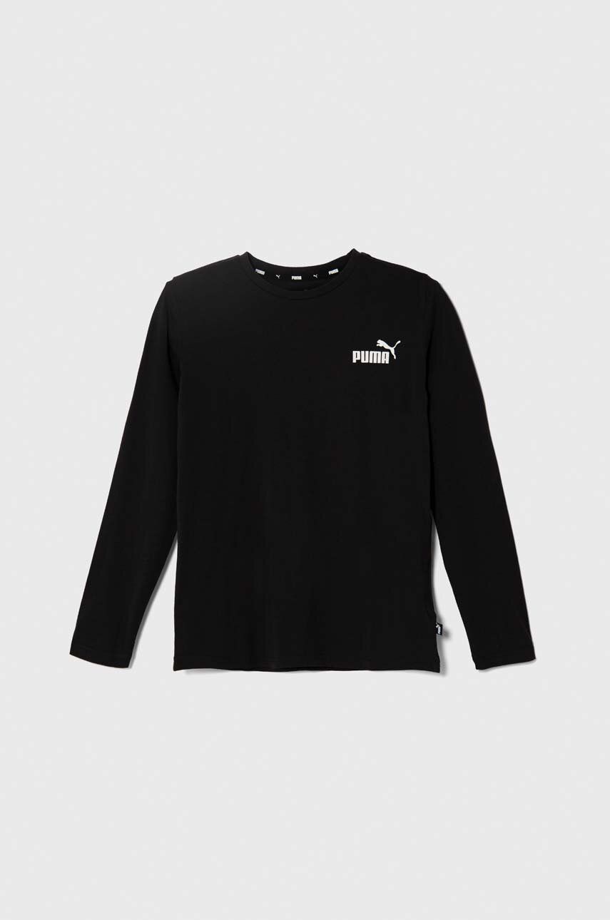 Dětská bavlněná košile s dlouhým rukávem Puma ESS No. 1 Logo LS Tee B černá barva, s potiskem