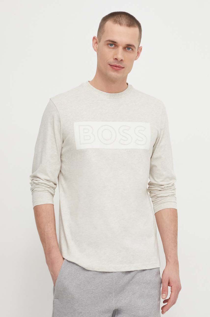 Levně Bavlněné tričko s dlouhým rukávem Boss Green šedá barva, s potiskem, 50506345