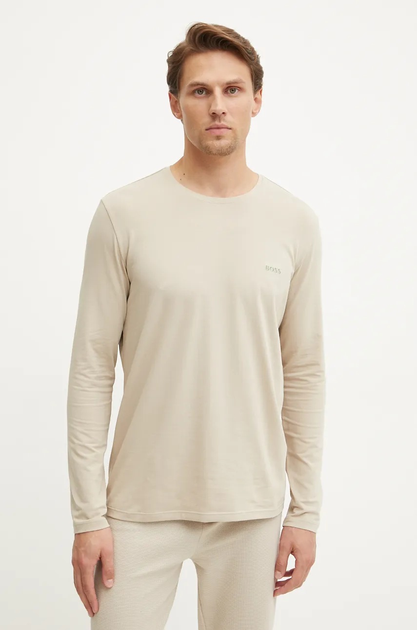 BOSS longsleeve bărbați, culoarea bej, uni, 50515389