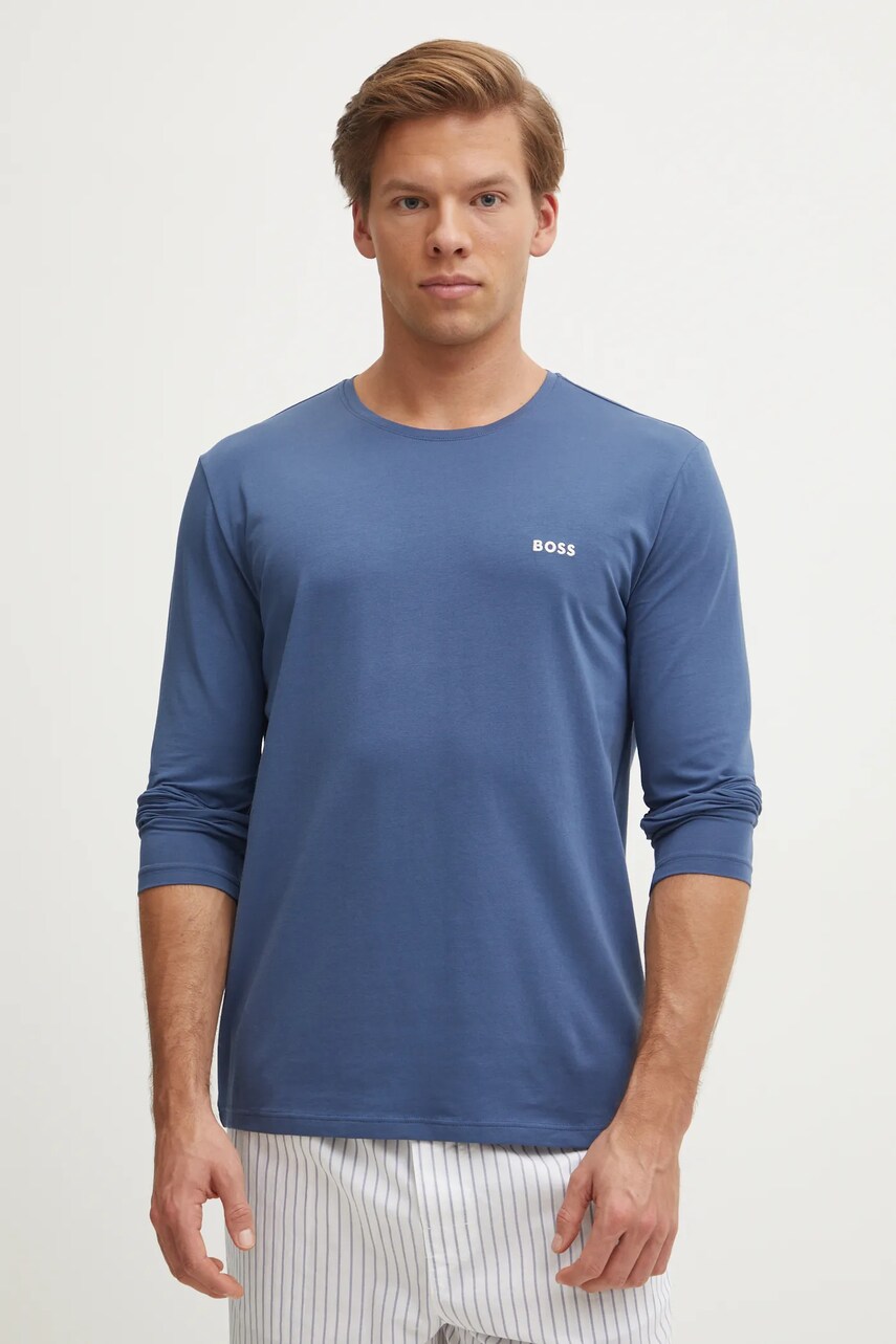 BOSS longsleeve bărbați, culoarea verde, uni, 50515389