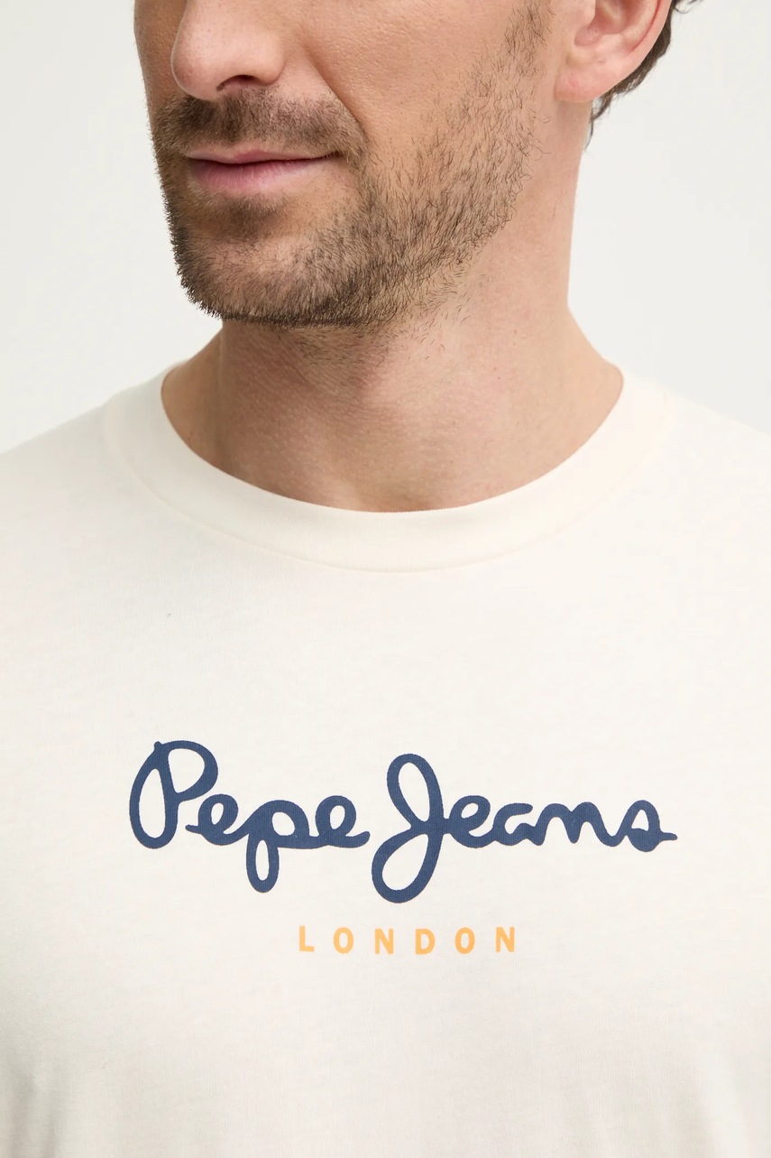 Бавовняна футболка Pepe Jeans Eggo чоловіча колір бежевий з принтом 