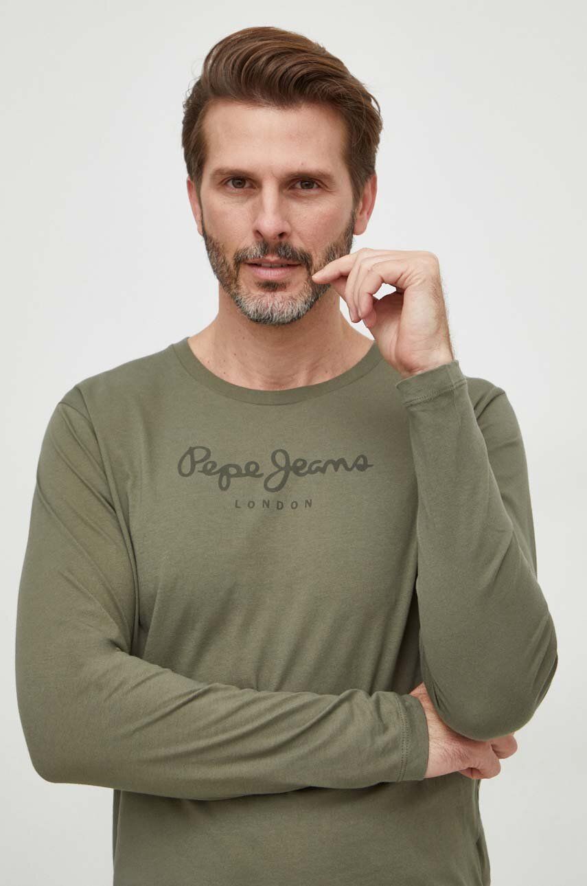 Pepe Jeans tricou din bumbac Eggo barbati, culoarea verde, cu imprimeu