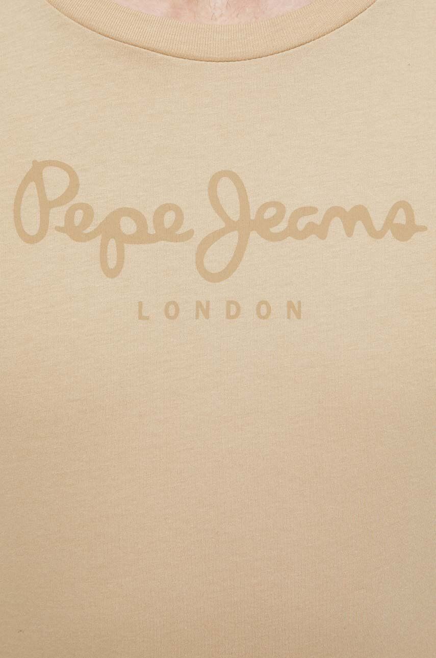 Pamučna Majica Pepe Jeans Eggo LONG N Za Muškarce, Boja: Bež, S Tiskom, PM508209