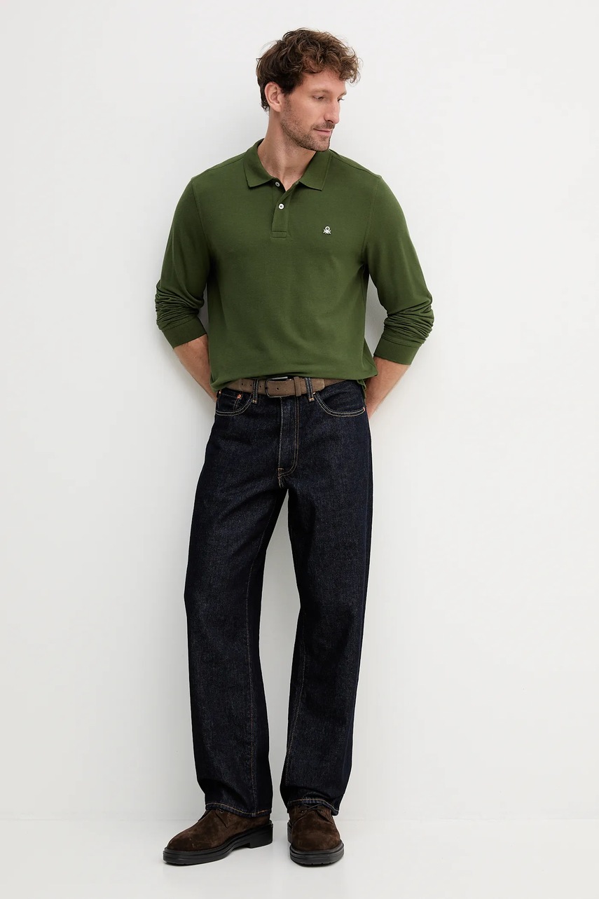 Хлопковый лонгслив United Colors of Benetton цвет белый однотонная