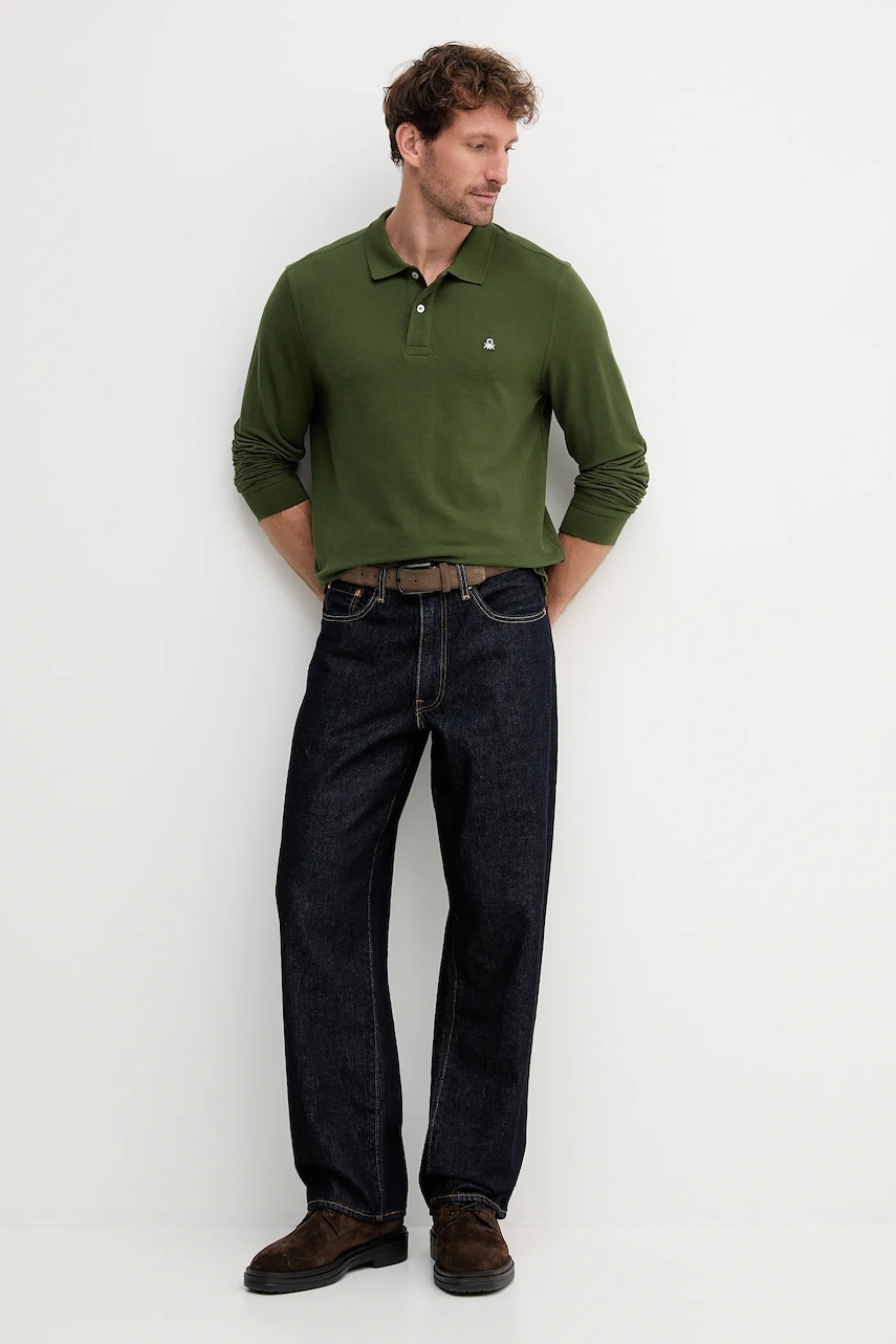 Хлопковый лонгслив United Colors of Benetton цвет белый однотонная Хлопковый лонгслив United Colors of Benetton цвет белый однотонная