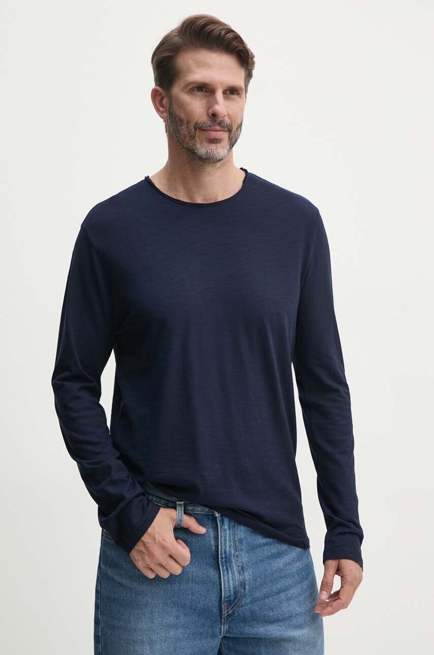 United Colors of Benetton longsleeve din bumbac culoarea albastru marin, neted, 3JE1J19A9