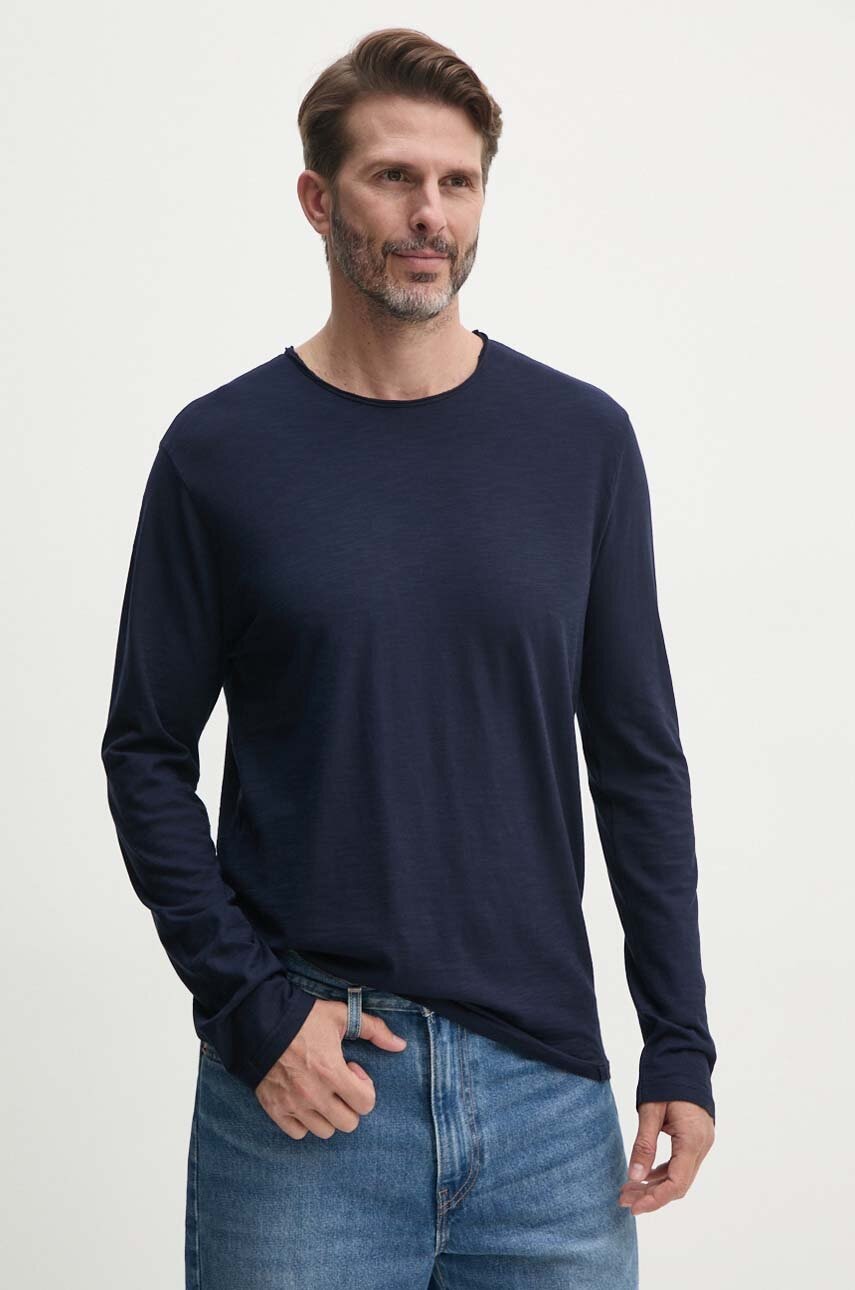 United Colors of Benetton longsleeve din bumbac culoarea albastru marin, neted, 3JE1J19A9