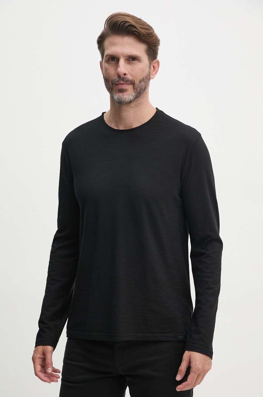 United Colors of Benetton longsleeve din bumbac culoarea negru, neted, 3JE1J19A9