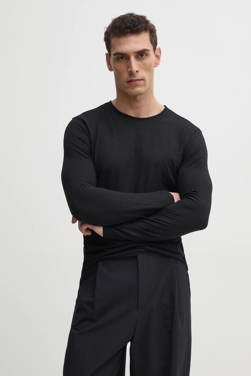 United Colors of Benetton longsleeve din bumbac culoarea negru, neted, 3JE1J19A9