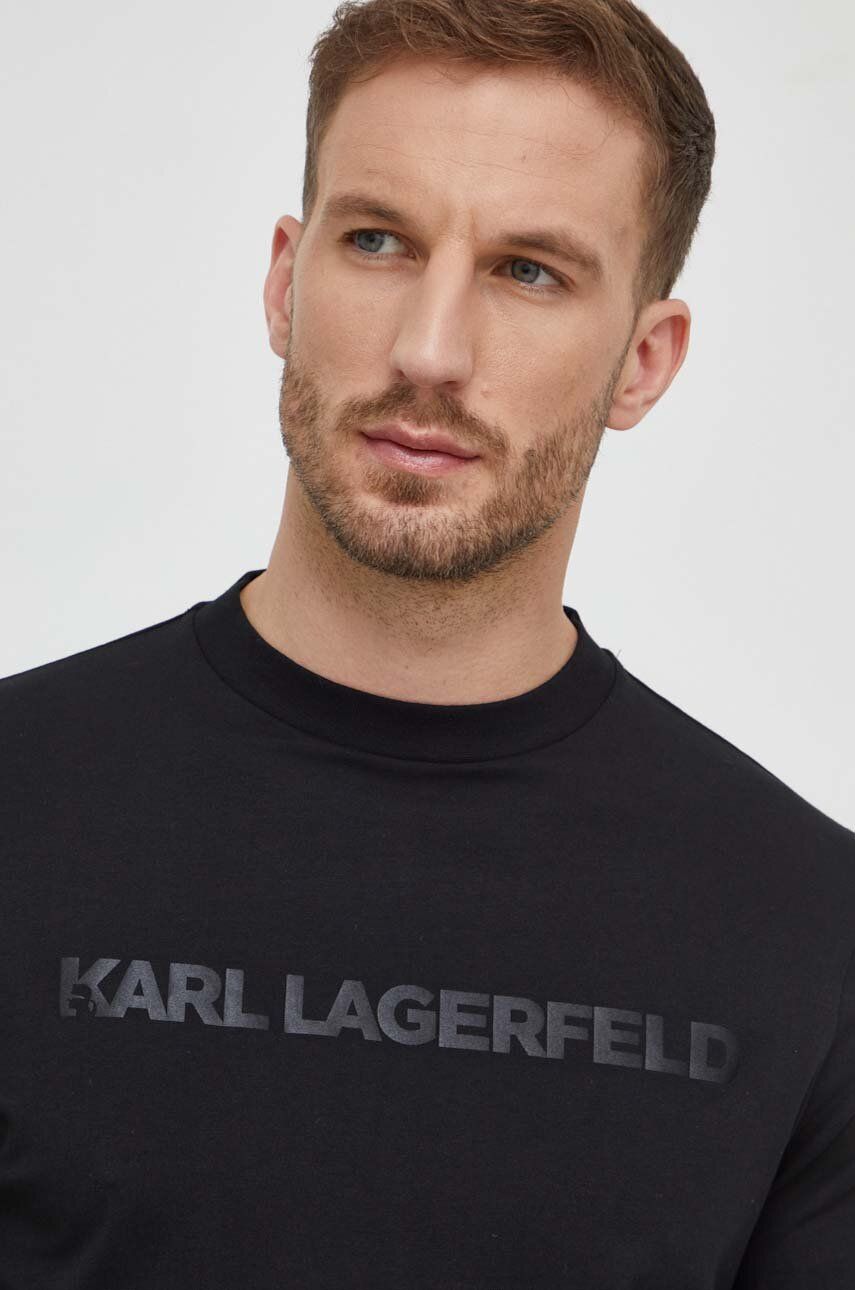Levně Bavlněné tričko s dlouhým rukávem Karl Lagerfeld černá barva, s potiskem