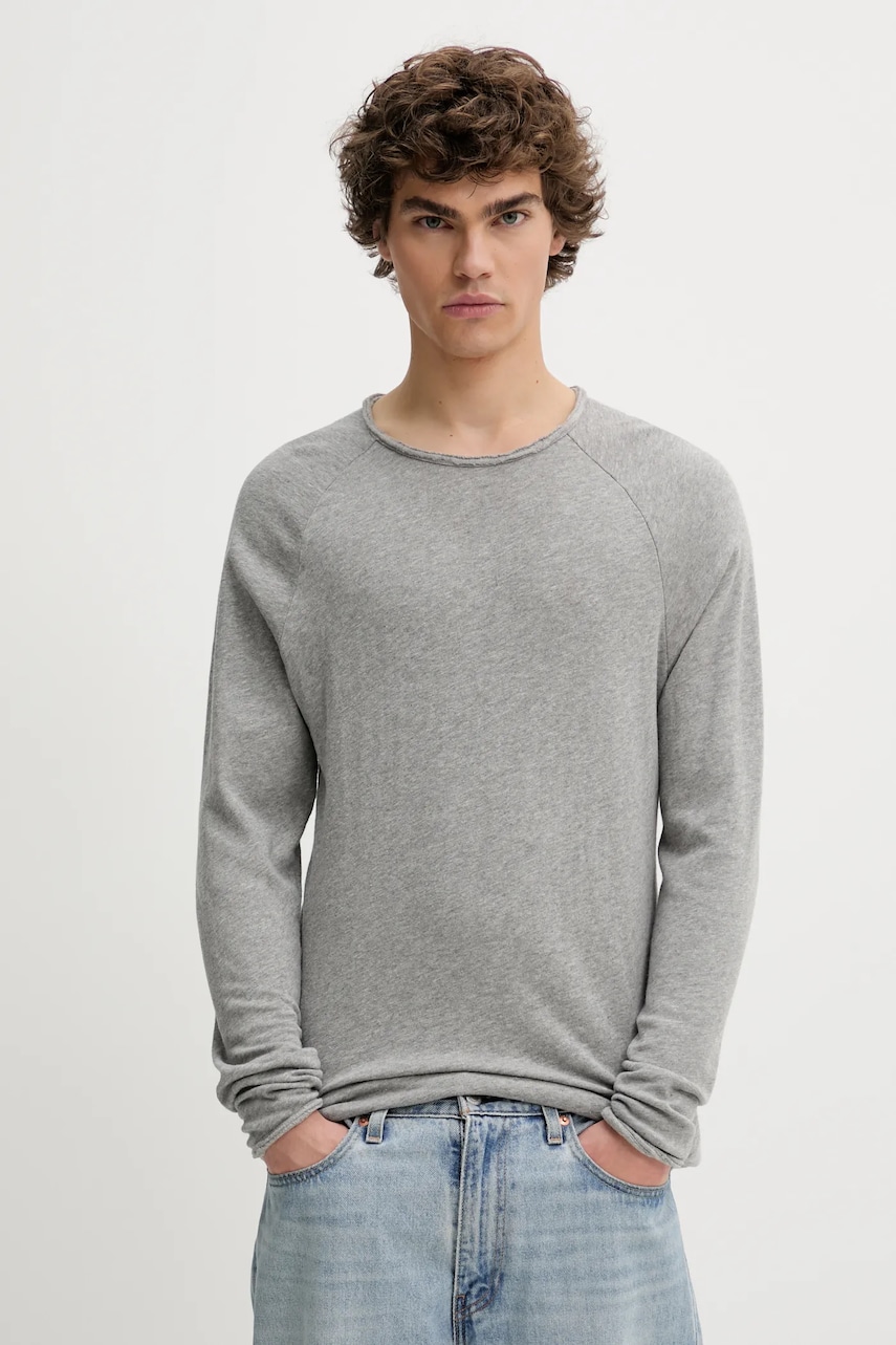 American Vintage longsleeve din bumbac culoarea alb, neted