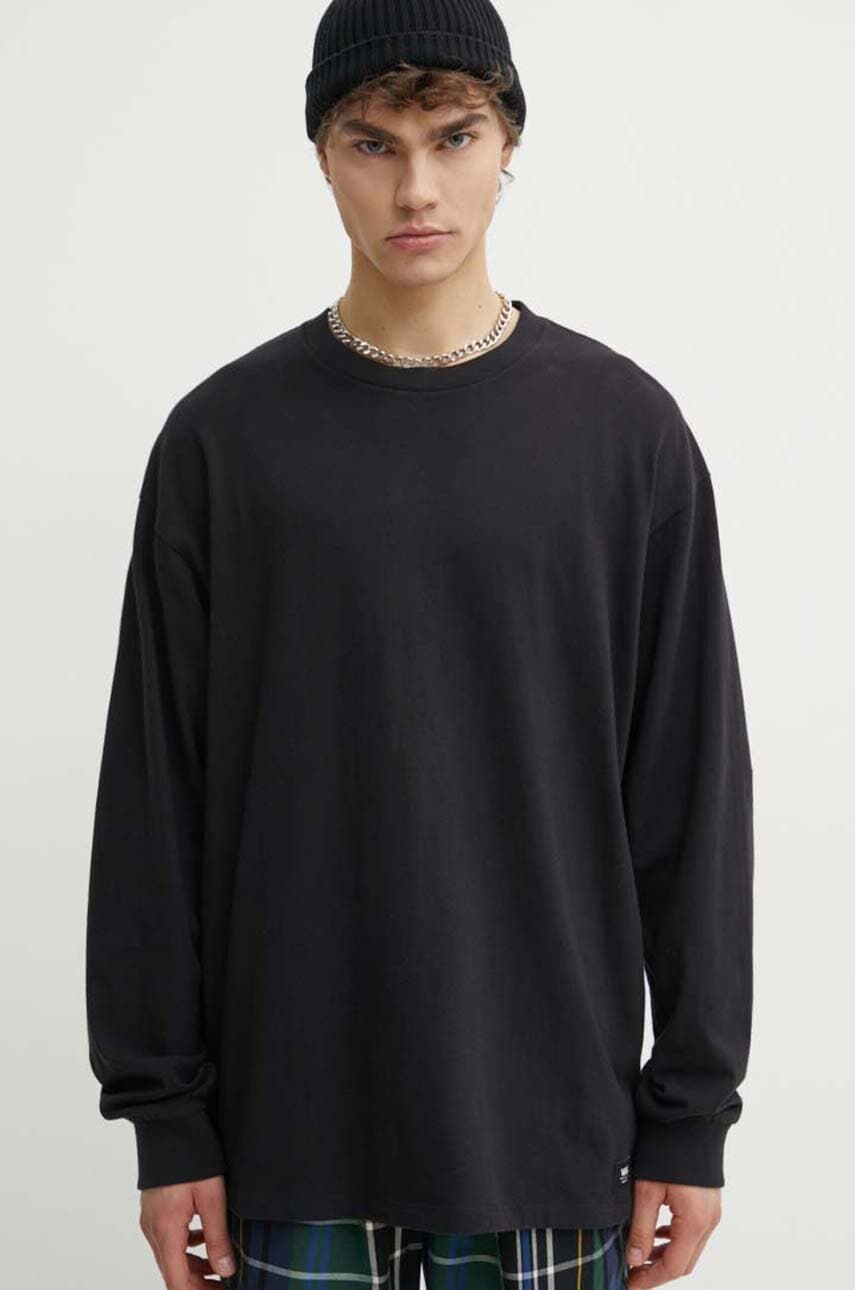 Vans longsleeve din bumbac culoarea negru, neted Vans longsleeve din bumbac culoarea negru, neted