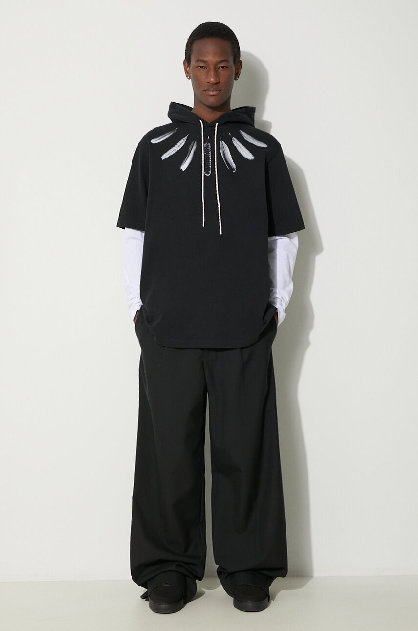 Φούτερ Marcelo Burlon Collar Feathers Dbl Sleeves χρώμα: μαύρο, με κουκούλα, CMAB044S24JER0021001 φωτογραφία