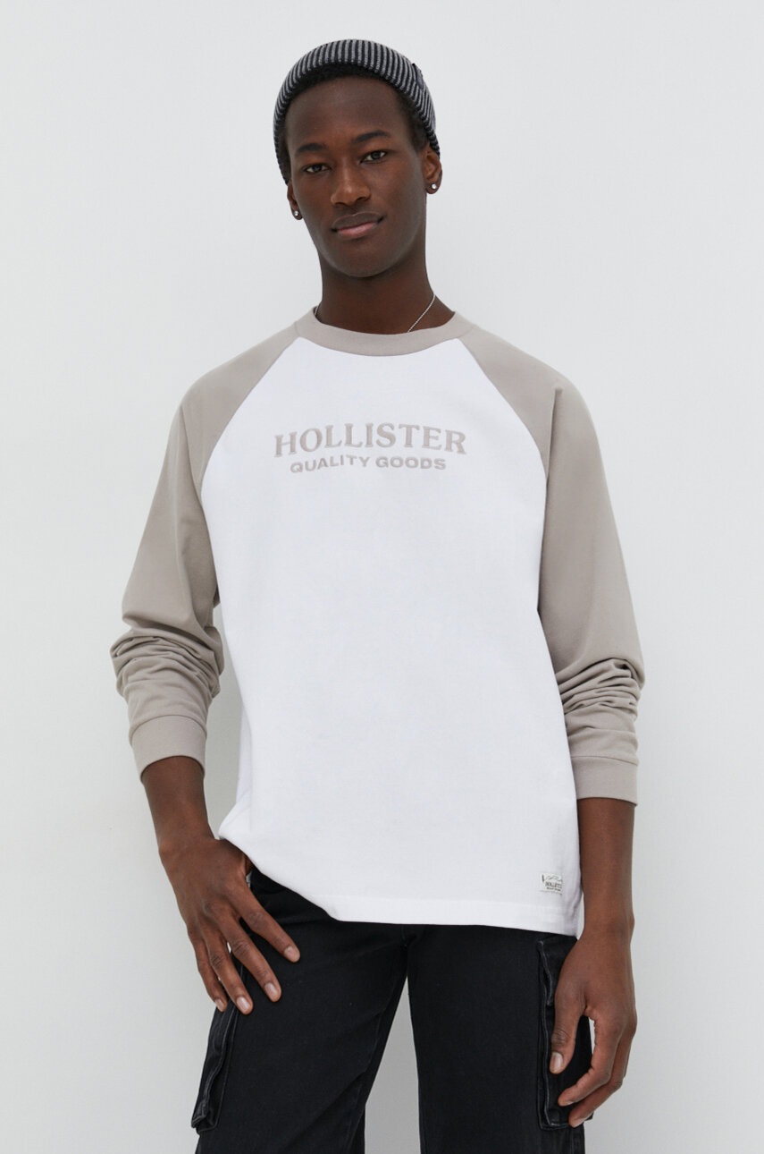 

Памучна блуза с дълги ръкави Hollister Co. в бежово с десен, Бежов