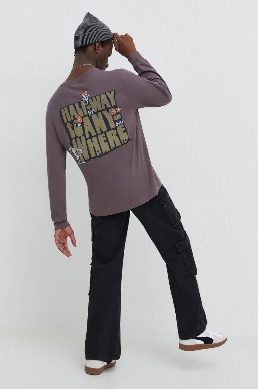 Hollister Co. longsleeve din bumbac culoarea violet, cu imprimeu