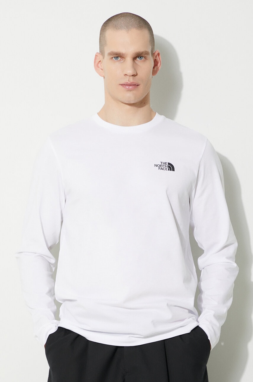 The North Face longsleeve M L/S Simple Dome Tee bărbați, culoarea alb, uni, NF0A87QNFN41
