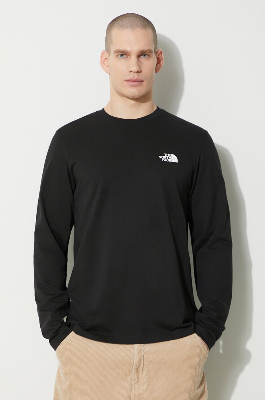 The North Face longsleeve M L/S Simple Dome Tee bărbați, culoarea negru, cu imprimeu, NF0A87QNJK31