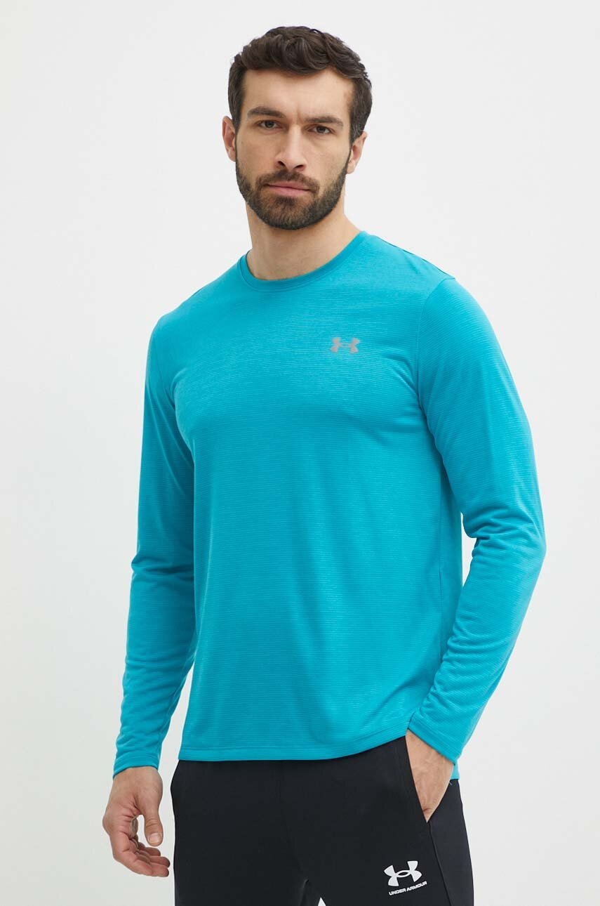 Under Armour longsleeve pentru alergare Streaker culoarea turcoaz, neted