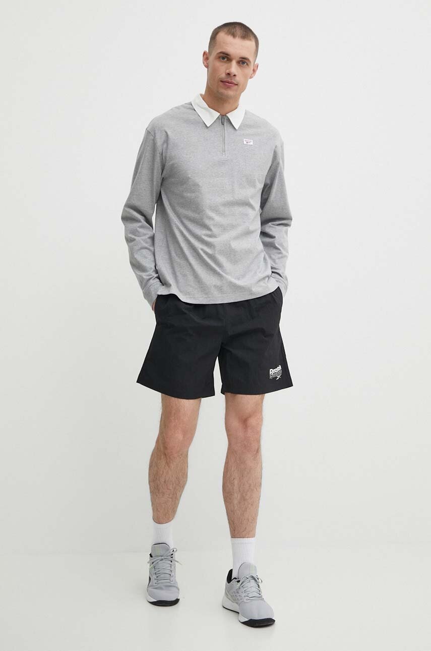 Βαμβακερή μπλούζα με μακριά μανίκια Reebok Court Sport χρώμα: γκρι, 100076423 φωτογραφία