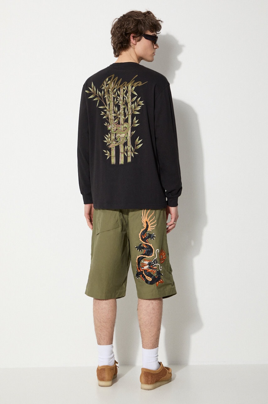 Maharishi longsleeve din bumbac Dragon Bamboo culoarea negru, cu imprimeu, 5080.BLACK Maharishi longsleeve din bumbac Dragon Bamboo culoarea negru, cu imprimeu, 5080.BLACK