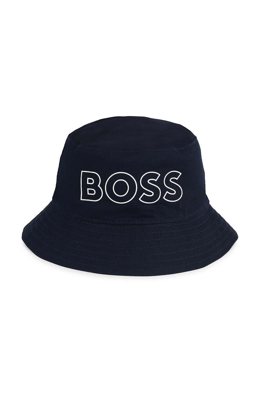 Levně Oboustranná bavlněná dětská čepice BOSS tmavomodrá barva