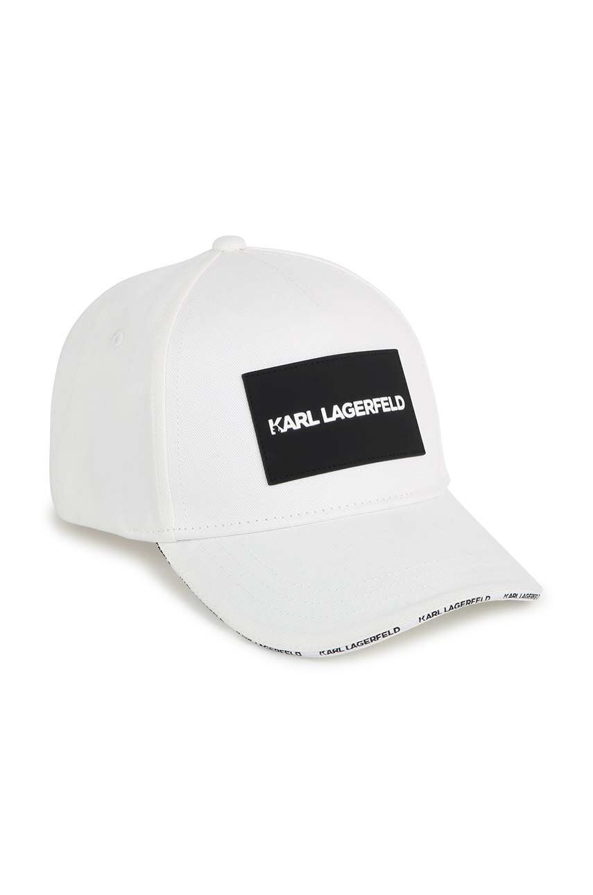Karl Lagerfeld șapcă din bumbac pentru copii culoarea bej, cu imprimeu