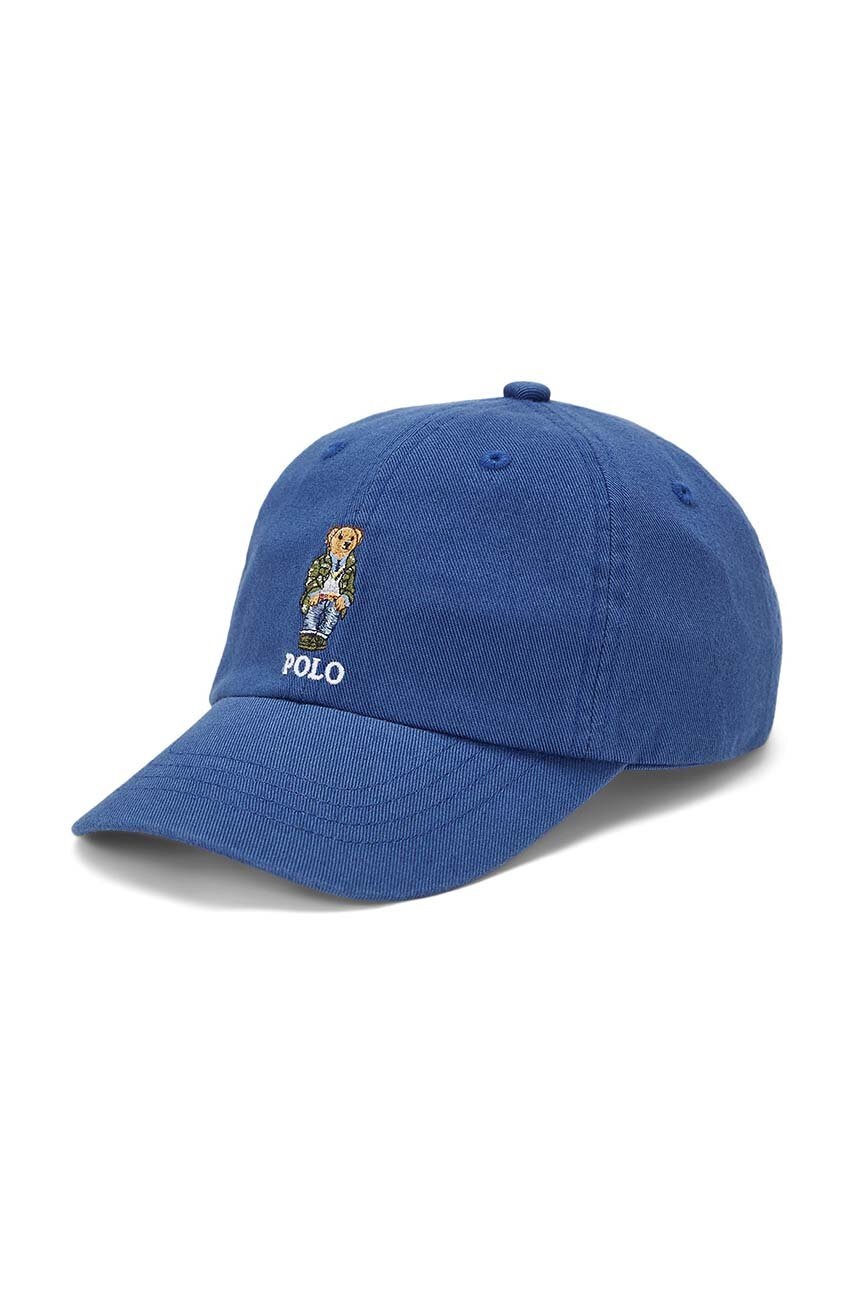 

Детска памучна шапка с козирка Polo Ralph Lauren в синьо с изчистен дизайн, Син