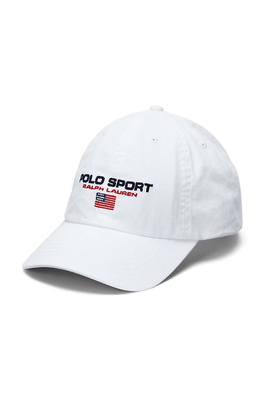 

Детска памучна шапка с козирка Polo Ralph Lauren в бяло с десен, Бял