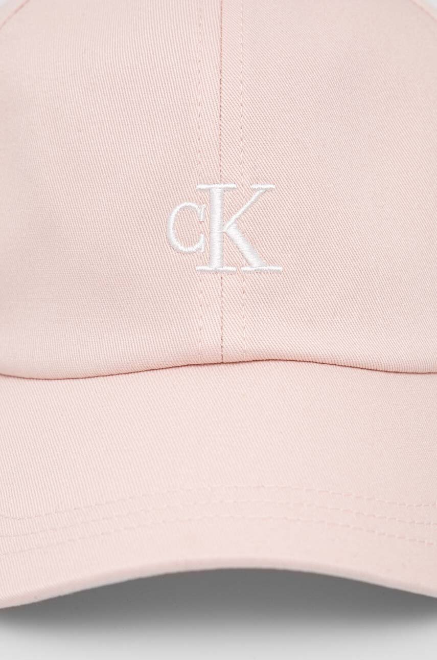 Дитяча бавовняна кепка Calvin Klein Jeans колір рожевий з аплікацією
